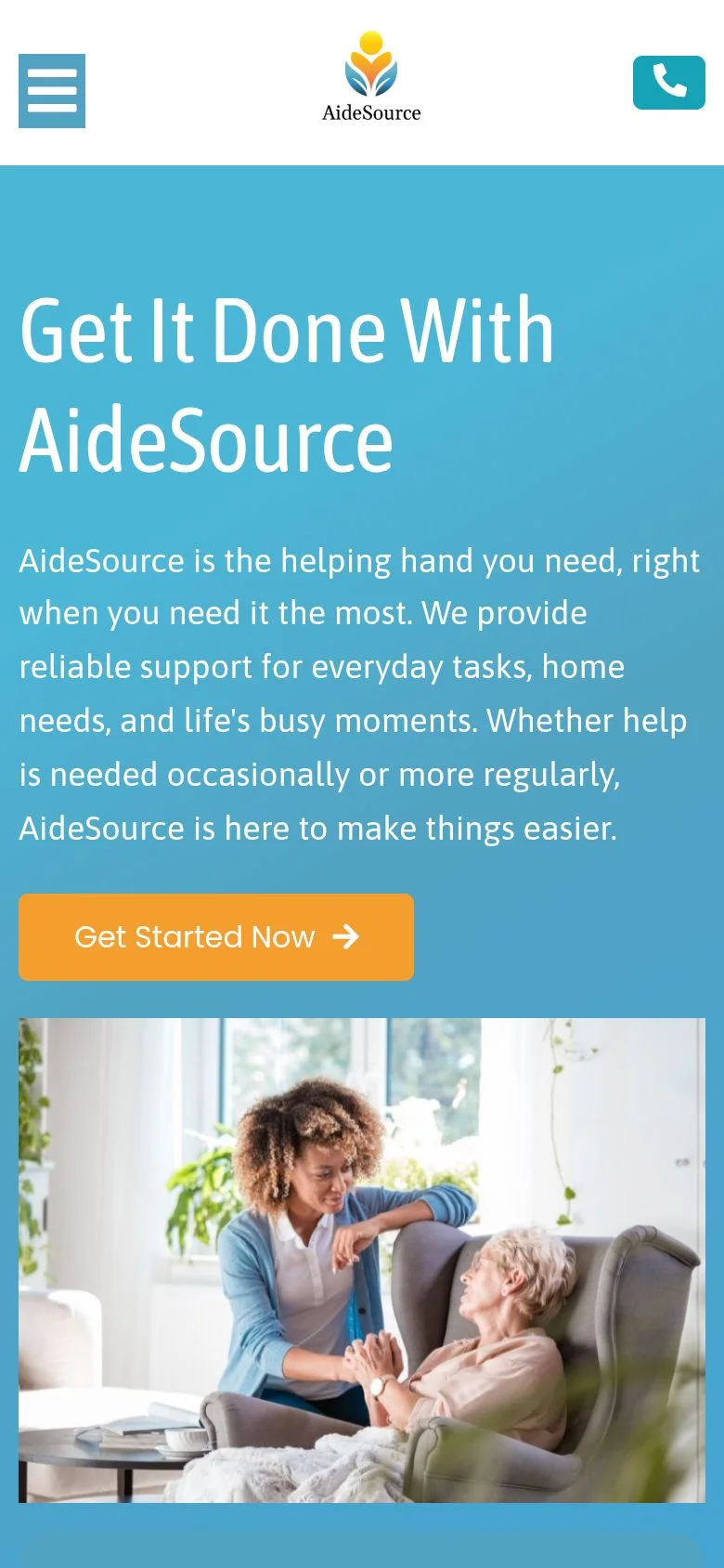 AideSource website on a phone