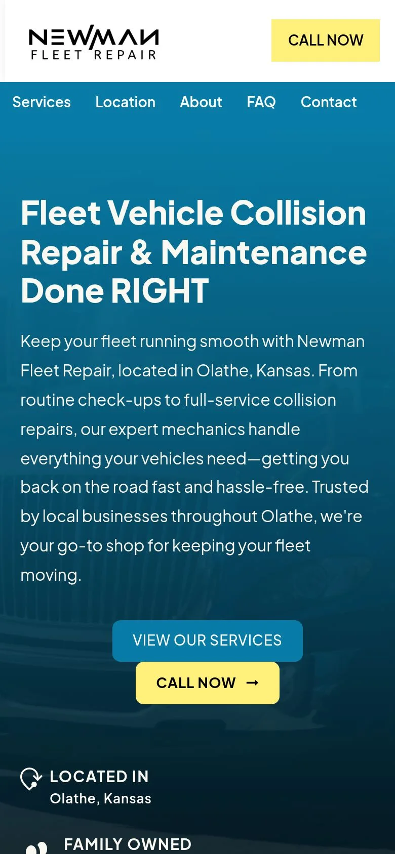 Newman Fleet Repair website on a phone
