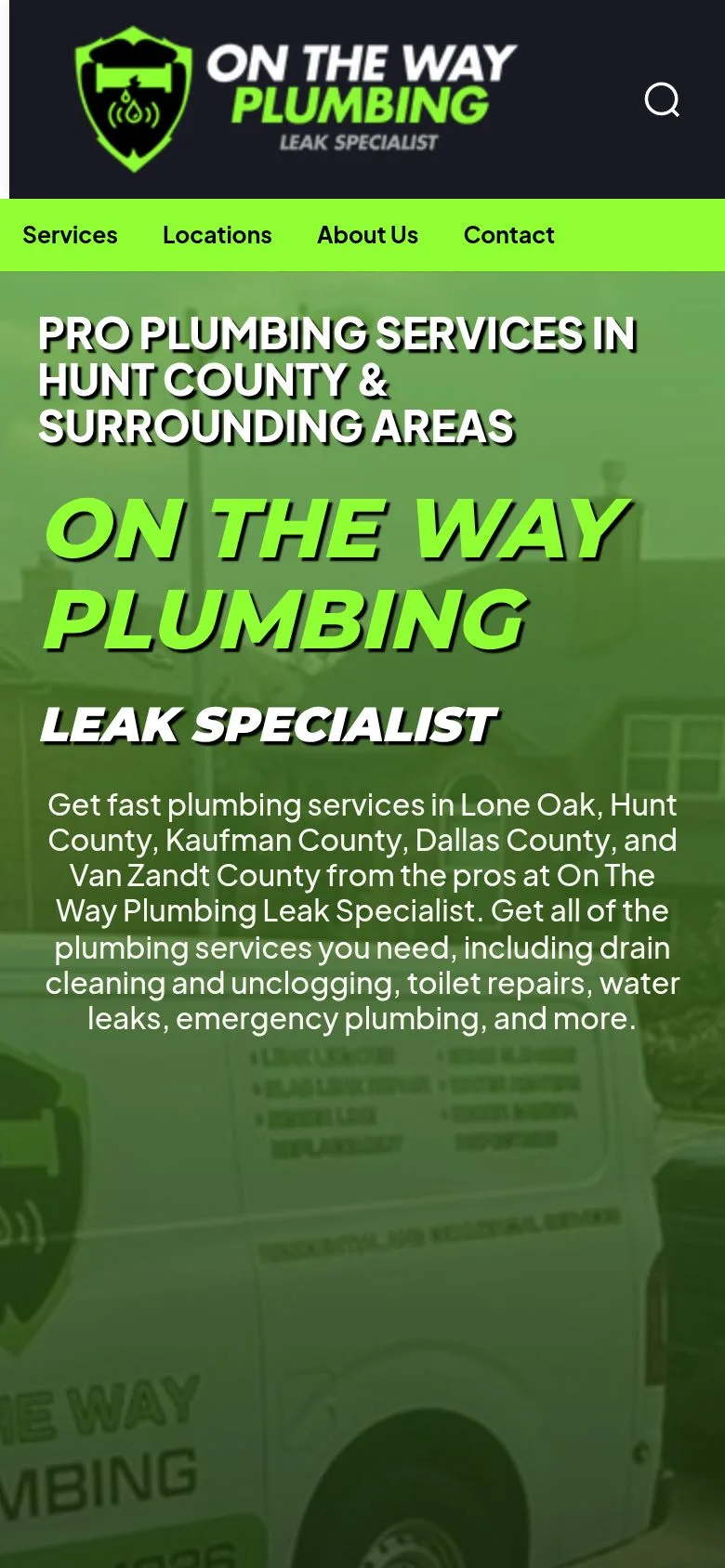 On The Way Plumbing website on a phone