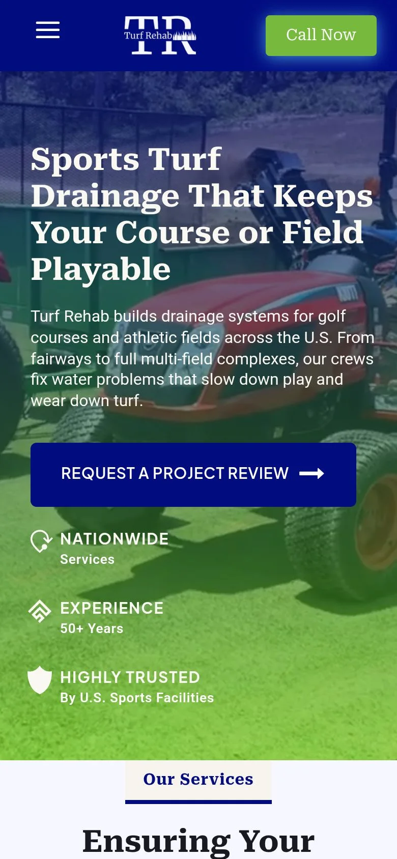Turf Rehab website on a phone